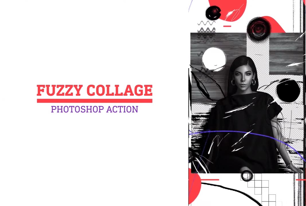 随机画面喷涂模糊拼贴动作效果PS动作(Fuzzy Collage Photoshop Action)