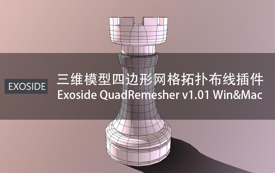 C4D/MAX/Maya/Houdini/Blender/Modo四边形网格拓扑布线插件 Exoside QuadRemesher v1.01 Win/Mac