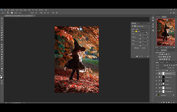 秋季小女孩女巫装扮照片后期处理调色视频教程-Autumn Witch Edit in Photoshop & Lightroom – Finding North Educational Resources