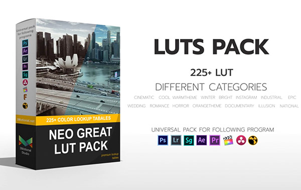 225组电影暖色冬季明亮Instagram婚礼浪漫橙色恐怖等PS/PR/AE/FCPX 达芬奇LUTS视频滤镜-Neo Great LUTs Pack + Music