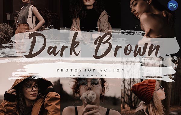 5组棕褐色森林度假海滩INS风格LUTS预设调色滤镜-5 Dark Brown Photoshop Actions, ACR and LUT Presets