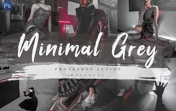 灰白色调LR预设INS度假森林海滩室内INS人像调色PS/PR/FCPX 达芬奇LUT视频滤镜-7 Minimal Grey Theme Photoshop Actions, ACR and LUT Presets