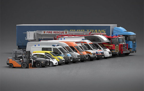 3d Max模型 Evermotion Archmodels Vol 098 高精度特种车辆-警车-集装箱挂车-消防车-小型货车-叉车-充电汽车-充电桩等模型合集