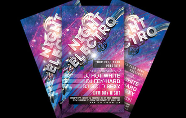 夜店宣传聚会邀请函宣传单PSD模板-Electro Night Party Flyer