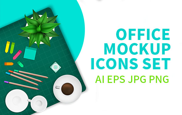 办公桌面物品平面模板AI矢量模板-Office product mockup full set pack