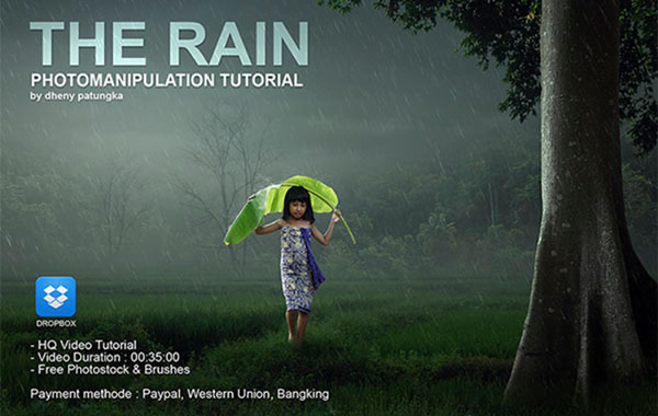雨中小女孩照片PS后期处理视频教程(含PS动作画笔)-The Rain Photo Manipulation Tutorial – Dheny Patungka