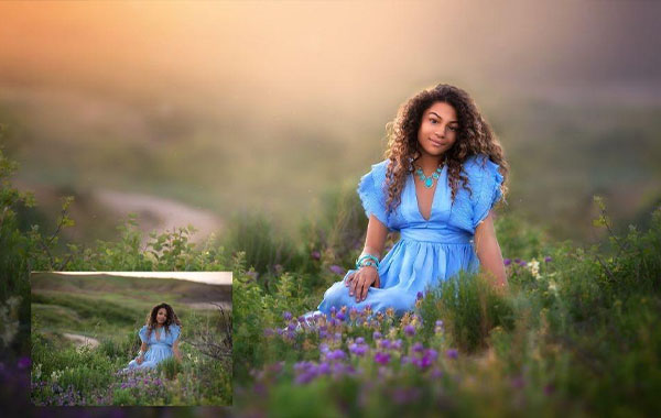 蓝色花海女孩图片后期调色处理视频教程-Summerana – Blue Hour Blooms Editing Video