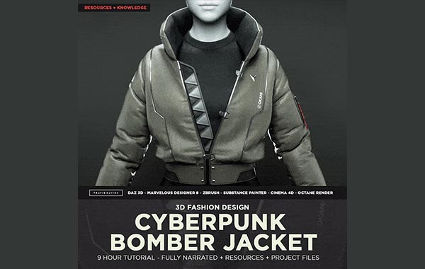 赛博朋克轰炸机夹克– 3D时装设计课程-Cyberpunk Bomber Jacket – 3D Fashion Design Course by MrDavis