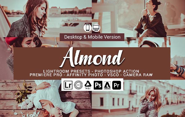 棕色杏仁色人像复古怀旧PS/PR/AE/FCPX 达芬奇LUTS视频滤镜-Almond Lightroom Presets