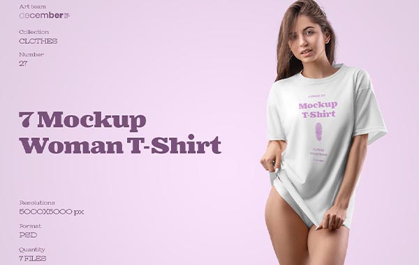服装设计女性短袖T恤内裤PSD模板-7 Mockups Woman T-Shirt Oversize